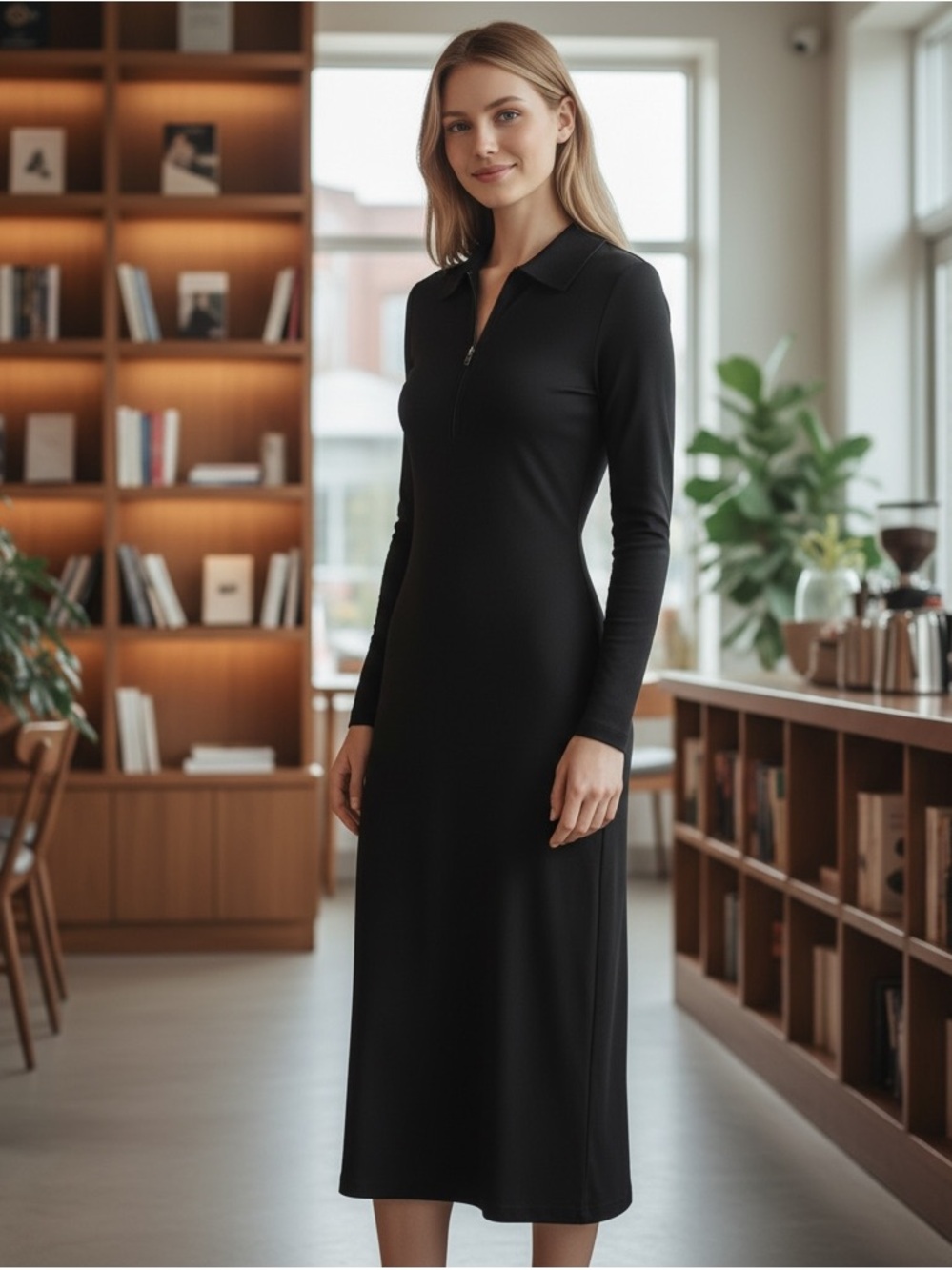 KAMALIKULTURE x NORMA KAMALI Women’s XS Black 1/4 Zip Dress